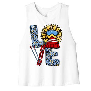 Skiing T Shirts Love Leopard Sunflower Graphic Plus Size Women's Racerback Cropped Tank