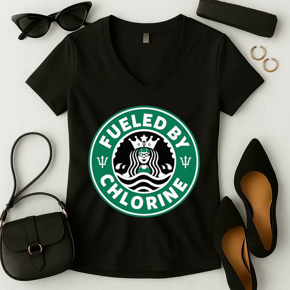 Swim Team Swimming Funny Parody Fueled by Chlorine Women's V-Neck T-Shirt