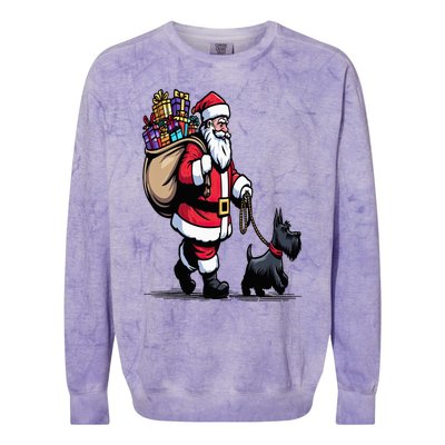 Scottish Terrier Santa Claus Funny Dog Christmas Colorblast Crewneck Sweatshirt