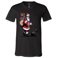 Scottish Terrier Santa Claus Funny Dog Christmas V-Neck T-Shirt