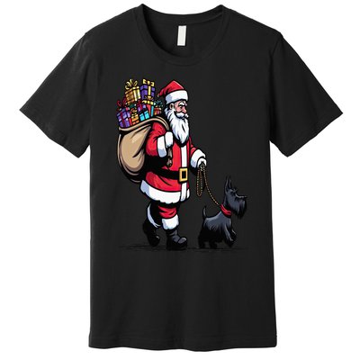 Scottish Terrier Santa Claus Funny Dog Christmas Premium T-Shirt