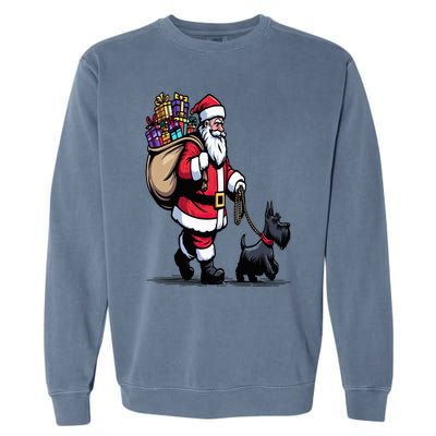 Scottish Terrier Santa Claus Funny Dog Christmas Garment-Dyed Sweatshirt