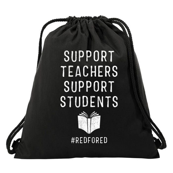 Support Teachers Support Students Red For Ed Drawstring Bag