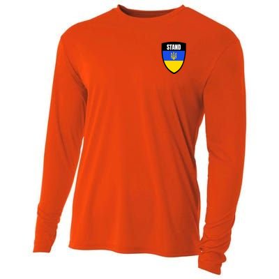 Stand Tactical Support Ukrainian Flag Shield I Stand With Ukraine Military Cooling Performance Long Sleeve Crew