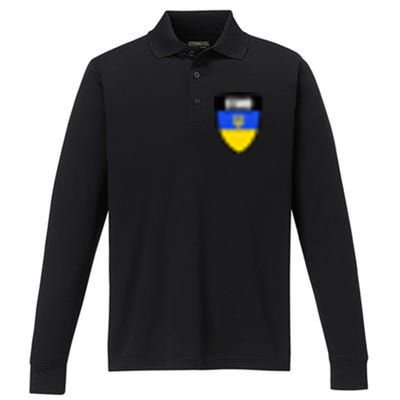 Stand Tactical Support Ukrainian Flag Shield I Stand With Ukraine Military Performance Long Sleeve Polo