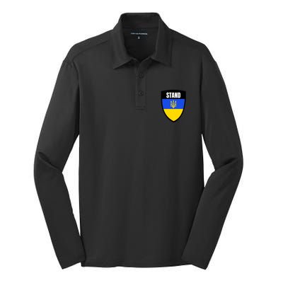 Stand Tactical Support Ukrainian Flag Shield I Stand With Ukraine Military Silk Touch Performance Long Sleeve Polo