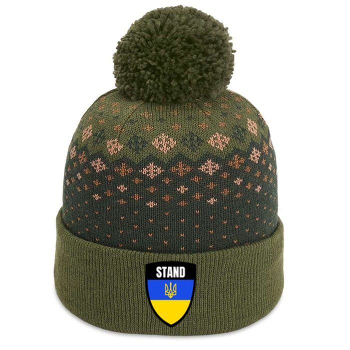 Stand Tactical Support Ukrainian Flag Shield I Stand With Ukraine Military The Baniff Cuffed Pom Beanie