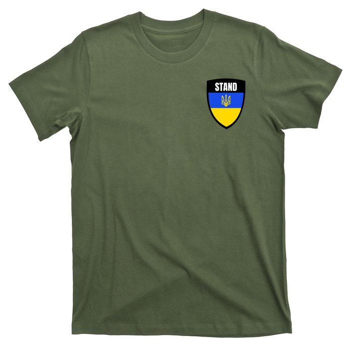 Stand Tactical Support Ukrainian Flag Shield I Stand With Ukraine Military T-Shirt