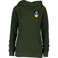 Stand Tactical Support Ukrainian Flag Shield I Stand With Ukraine Military Womens Funnel Neck Pullover Hood