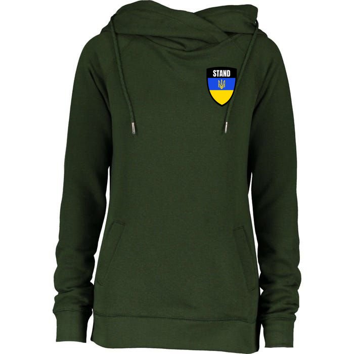 Stand Tactical Support Ukrainian Flag Shield I Stand With Ukraine Military Womens Funnel Neck Pullover Hood