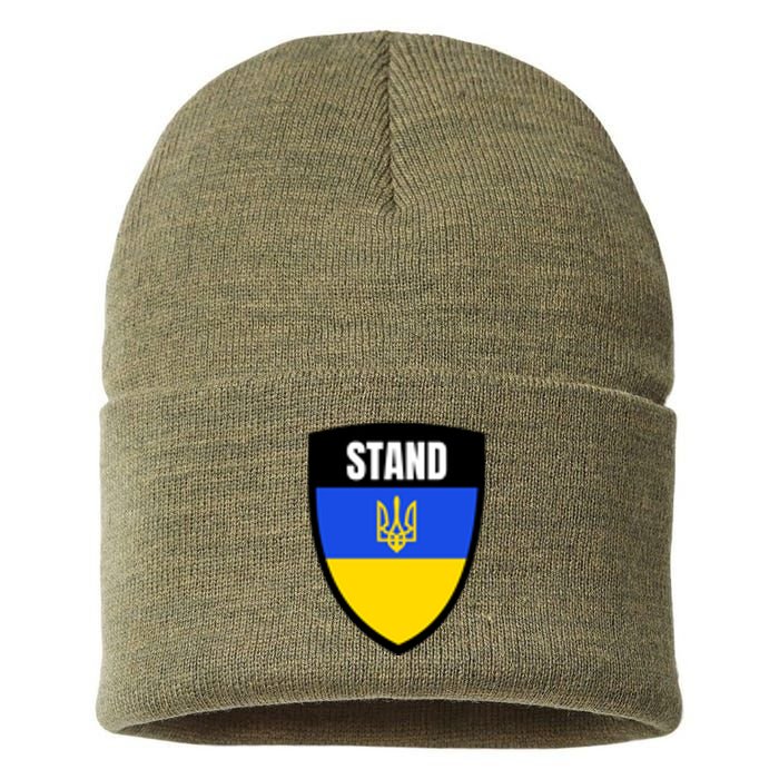 Stand Tactical Support Ukrainian Flag Shield I Stand With Ukraine Military Sustainable Knit Beanie