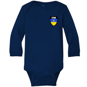 Stand Tactical Support Ukrainian Flag Shield I Stand With Ukraine Military Baby Long Sleeve Bodysuit