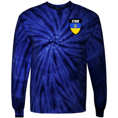 Stand Tactical Support Ukrainian Flag Shield I Stand With Ukraine Military Tie-Dye Long Sleeve Shirt