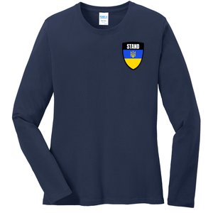 Stand Tactical Support Ukrainian Flag Shield I Stand With Ukraine Military Ladies Long Sleeve Shirt