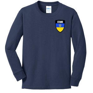 Stand Tactical Support Ukrainian Flag Shield I Stand With Ukraine Military Kids Long Sleeve Shirt