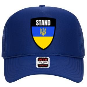 Stand Tactical Support Ukrainian Flag Shield I Stand With Ukraine Military High Crown Mesh Back Trucker Hat