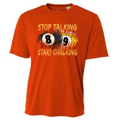 Stop Talking Start Chalking Billiards Cue 8ball Pool Gift Cooling Performance Crew T-Shirt