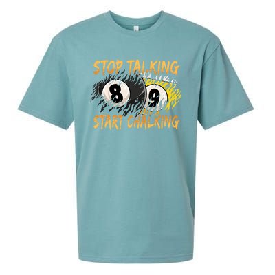 Stop Talking Start Chalking Billiards Cue 8ball Pool Gift Sueded Cloud Jersey T-Shirt