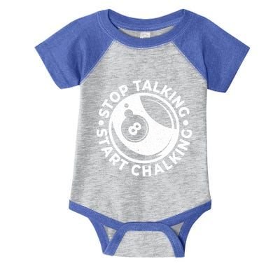 Stop Talking Start Chalking Billard 8ball Pool Billiards Funny Gift Infant Baby Jersey Bodysuit