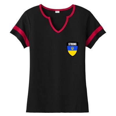 Strong Tactical Support Ukrainian Flag Shield I Stand With Ukraine Military Ladies Halftime Notch Neck Tee