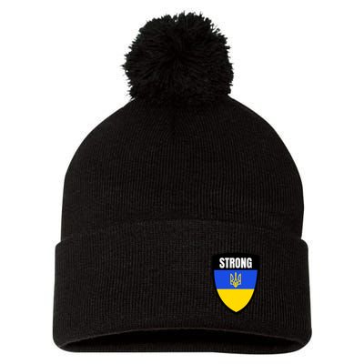 Strong Tactical Support Ukrainian Flag Shield I Stand With Ukraine Military Pom Pom 12in Knit Beanie