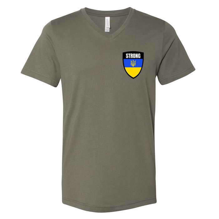 Strong Tactical Support Ukrainian Flag Shield I Stand With Ukraine Military V-Neck T-Shirt