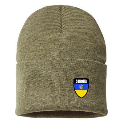 Strong Tactical Support Ukrainian Flag Shield I Stand With Ukraine Military Sustainable Knit Beanie