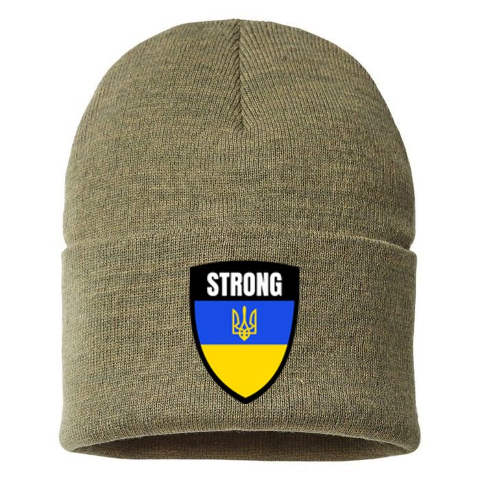 Strong Tactical Support Ukrainian Flag Shield I Stand With Ukraine Military Sustainable Knit Beanie