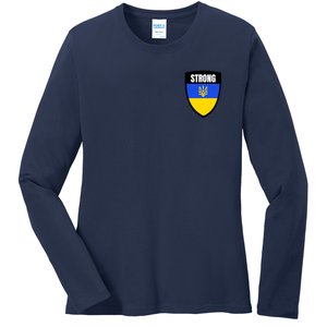 Strong Tactical Support Ukrainian Flag Shield I Stand With Ukraine Military Ladies Long Sleeve Shirt