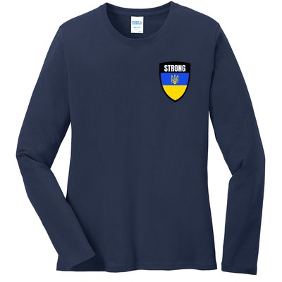 Strong Tactical Support Ukrainian Flag Shield I Stand With Ukraine Military Ladies Long Sleeve Shirt