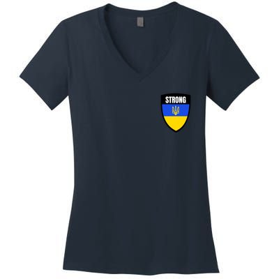 Strong Tactical Support Ukrainian Flag Shield I Stand With Ukraine Military Women's V-Neck T-Shirt