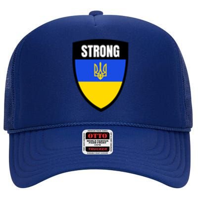 Strong Tactical Support Ukrainian Flag Shield I Stand With Ukraine Military High Crown Mesh Back Trucker Hat