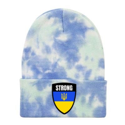 Strong Tactical Support Ukrainian Flag Shield I Stand With Ukraine Military Tie Dye 12in Knit Beanie