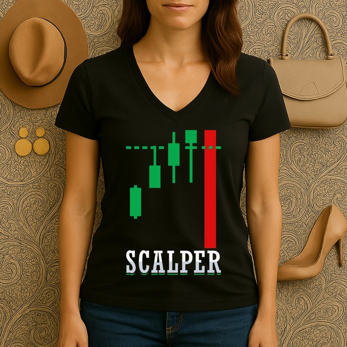 Scalper Trader Stock Market Forex Crypto Gift For Dad Trader Women's V-Neck T-Shirt