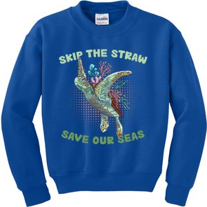 Skip The Straw Save Our Ocean Environt Sea Turtle Gift Kids Sweatshirt