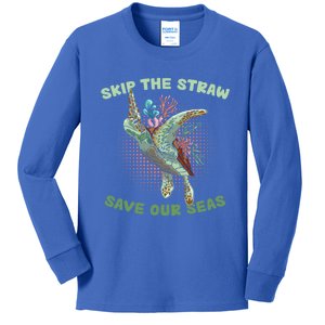 Skip The Straw Save Our Ocean Environt Sea Turtle Gift Kids Long Sleeve Shirt