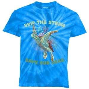 Skip The Straw Save Our Ocean Environt Sea Turtle Gift Kids Tie-Dye T-Shirt