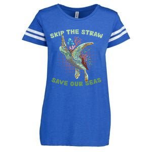 Skip The Straw Save Our Ocean Environt Sea Turtle Gift Enza Ladies Jersey Football T-Shirt