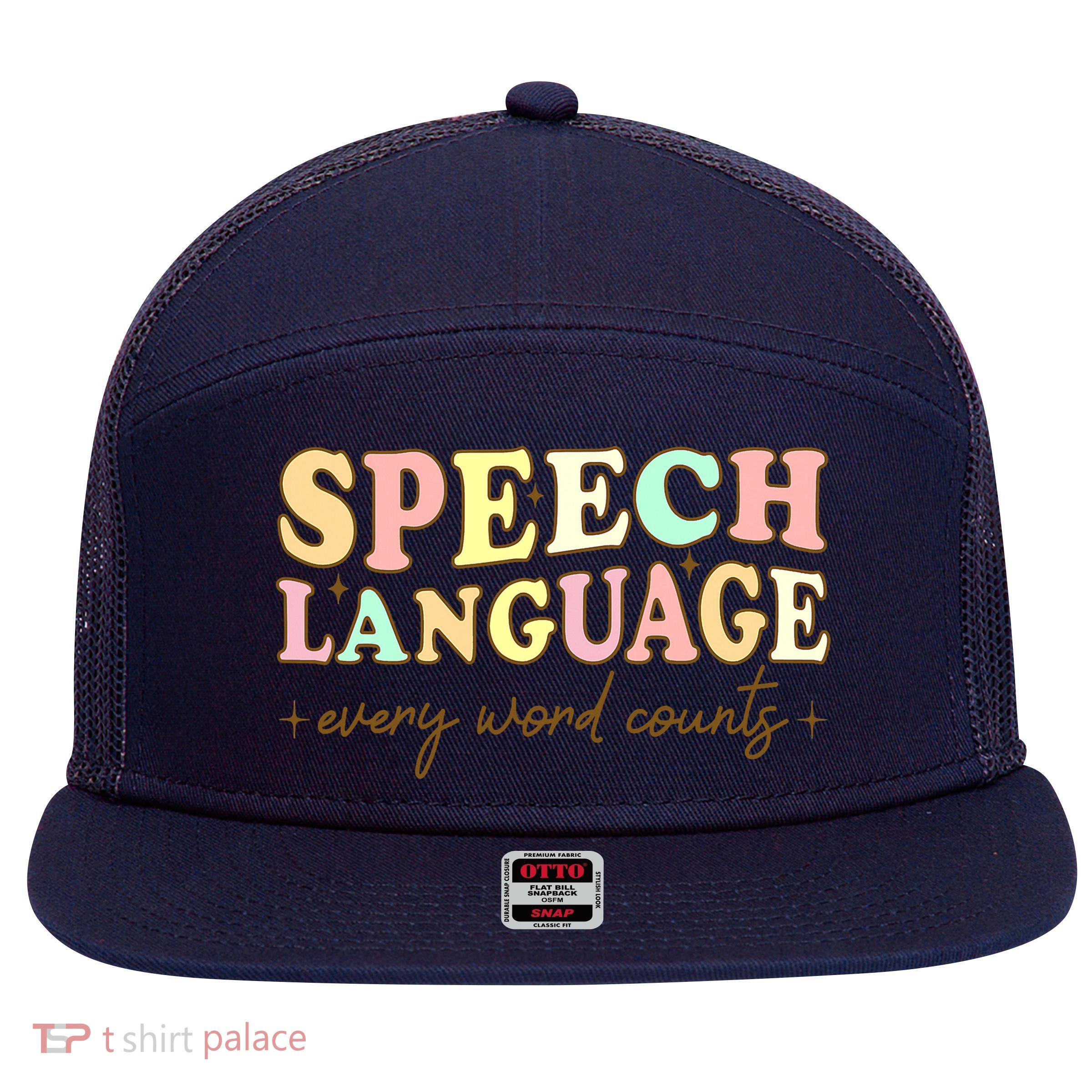 Speech Therapy Speech Language Therapy Pathologist Retro SLP 7 Panel Mesh Trucker Snapback Hat