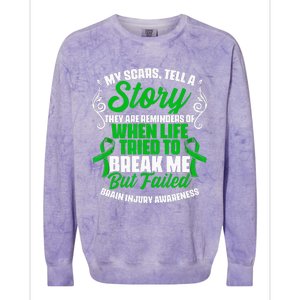 Scars Tell Story Traumatic Brain Injury Support TBI Survivor Colorblast Crewneck Sweatshirt