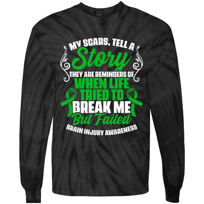 Scars Tell Story Traumatic Brain Injury Support TBI Survivor Tie-Dye Long Sleeve Shirt