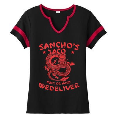 Sanchos Tacos Soft Or Hard We Deliver Apparel Ladies Halftime Notch Neck Tee