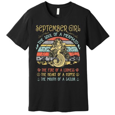 September The Soul Of A Mermaid Vintage Birthday Premium T-Shirt