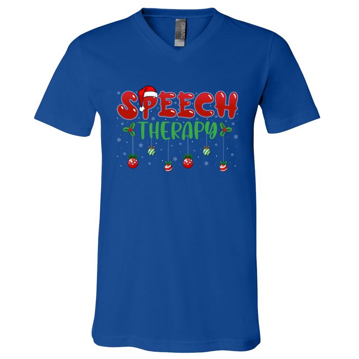 Speech Therapy Santa Hat Slp Speech Therapists Christmas Cool Gift V-Neck T-Shirt