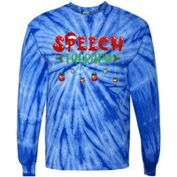 Speech Therapy Santa Hat Slp Speech Therapists Christmas Cool Gift Tie-Dye Long Sleeve Shirt