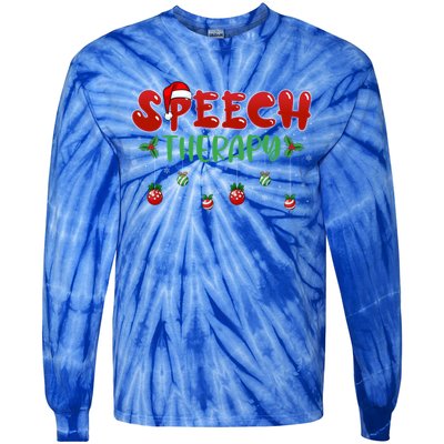 Speech Therapy Santa Hat Slp Speech Therapists Christmas Cool Gift Tie-Dye Long Sleeve Shirt