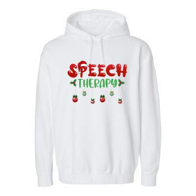 Speech Therapy Santa Hat Slp Speech Therapists Christmas Cool Gift Garment-Dyed Fleece Hoodie