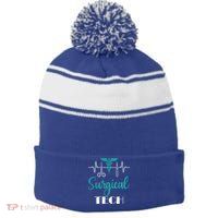 Scrub Tech Surgical Tech Week Technologist Technicians Ekg Cool Gift Stripe Pom Pom Beanie