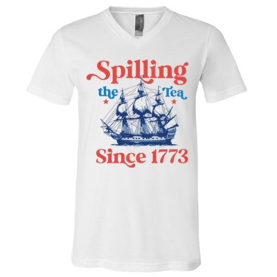 Spilling The Tea Since 1773 4th Of July V-Neck T-Shirt