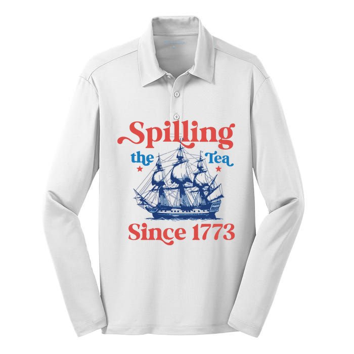 Spilling The Tea Since 1773 4th Of July Silk Touch Performance Long Sleeve Polo